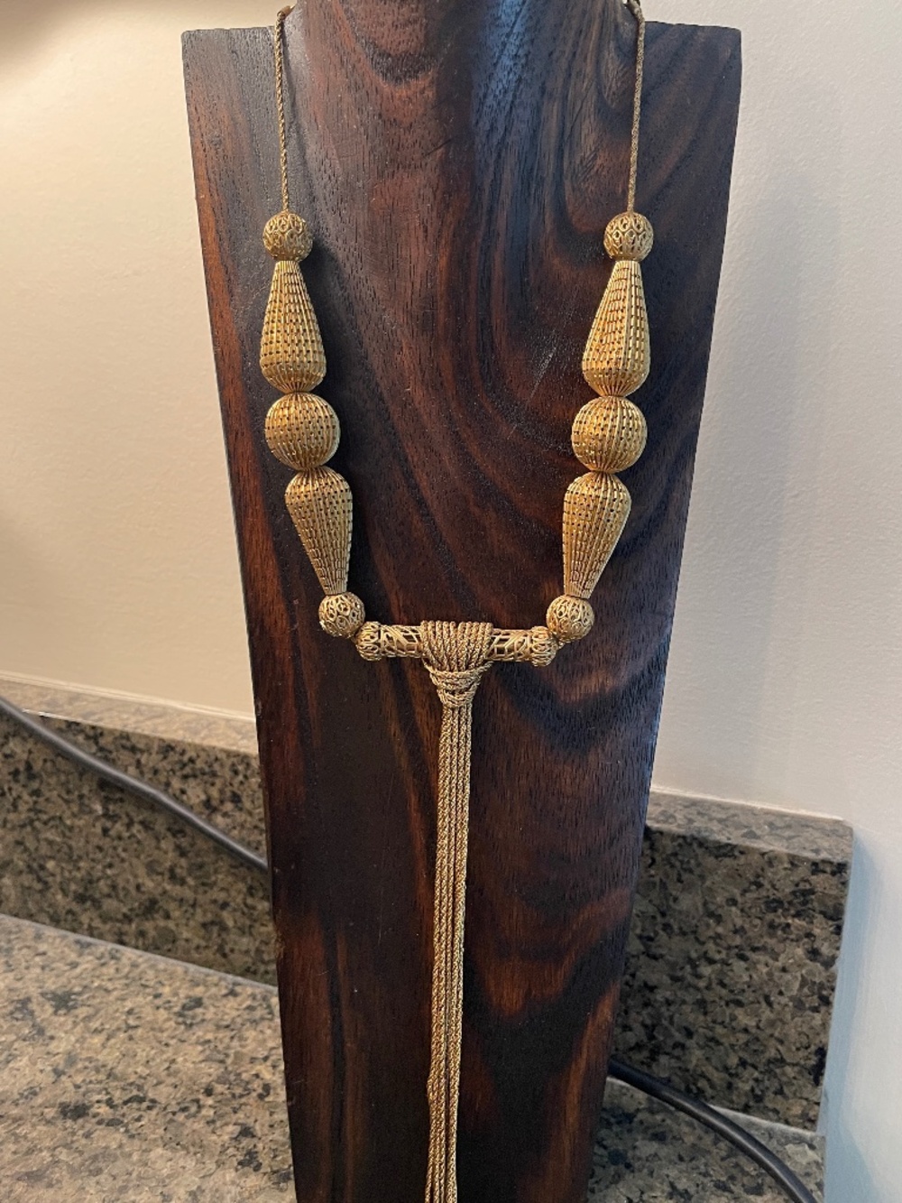Sarah Cavender Statement Necklace Corrugated Bead with Long Tassel
